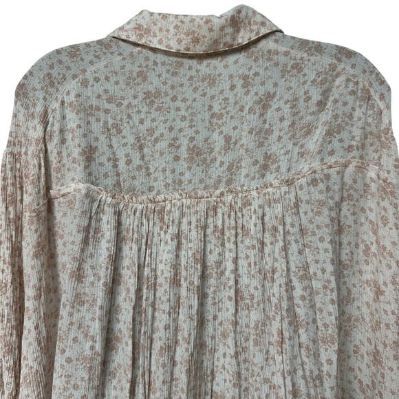 Olivaceous Tunic Floral White Mauve Pink Button Up Ruffles Women's Size Large - Picture 8 of 11